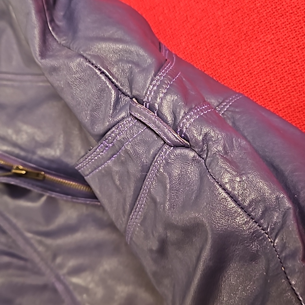 WILSON'S LEATHER Purple bomber biker moto jacket pockets lined  great color! - Picture 12 of 16